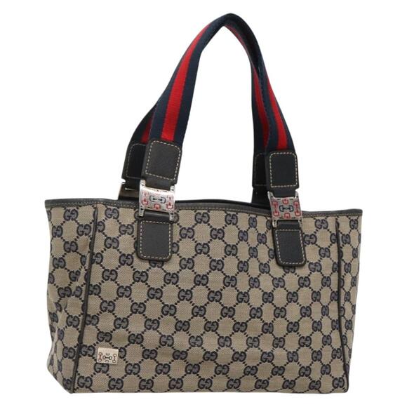 GUCCI GG Canvas Sherry Line Hand Bag Navy Silver - Picture 1 of 16